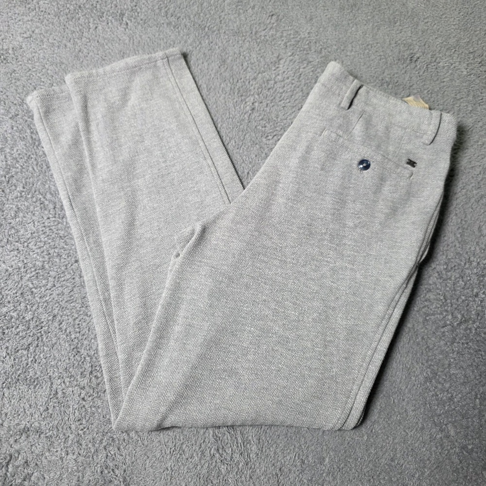 Massimo Dutti Mens 32 Pleated Trousers Grey Herringbone Italian Fabric Pants